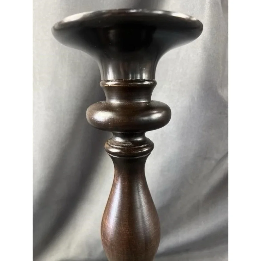 Pottery Barn Turned Wood Candle Holder Mahogany Taper Pillar 16